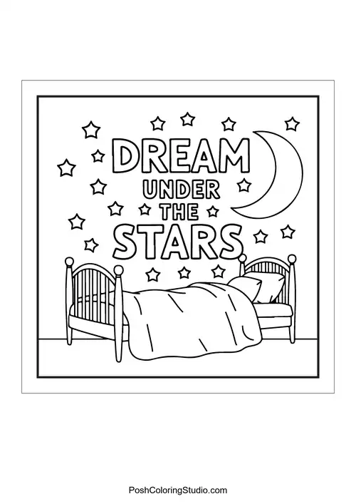 A bed under stars with 'Dream under the stars.'.