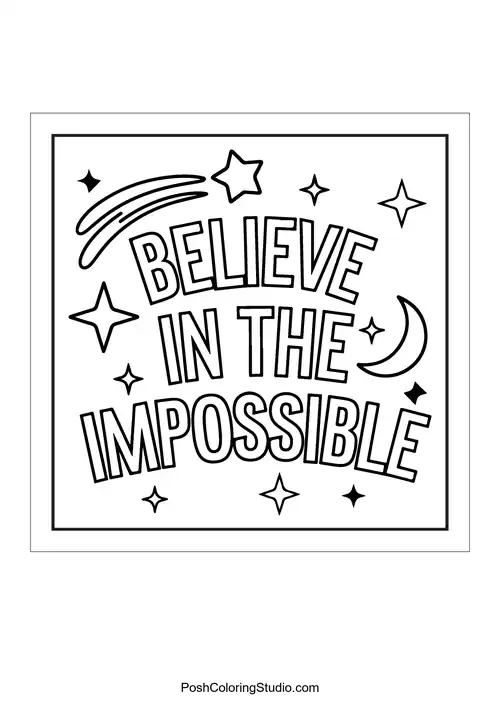 Text 'Believe in the impossible' with stars and a moon.