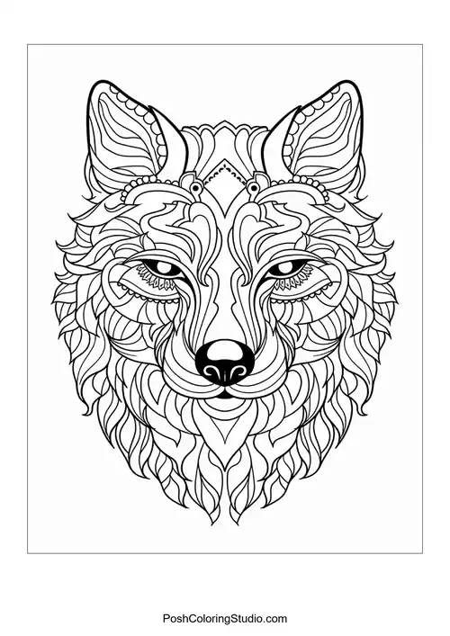 Stylized fox head with intricate line patterns and textures.