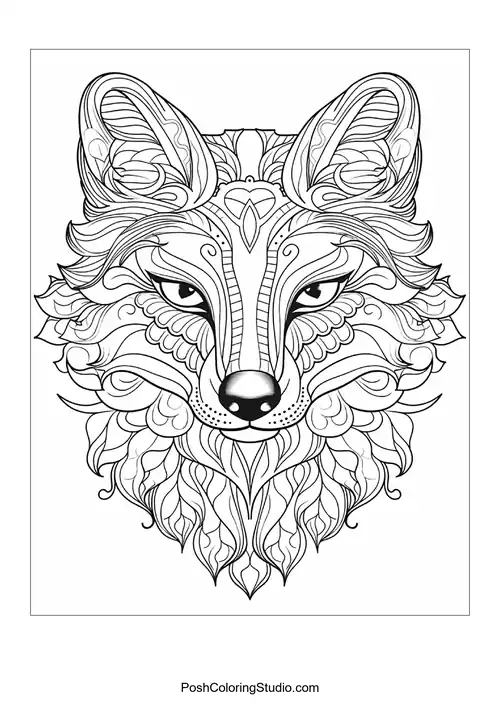 Stylized fox head with intricate line patterns and textures.