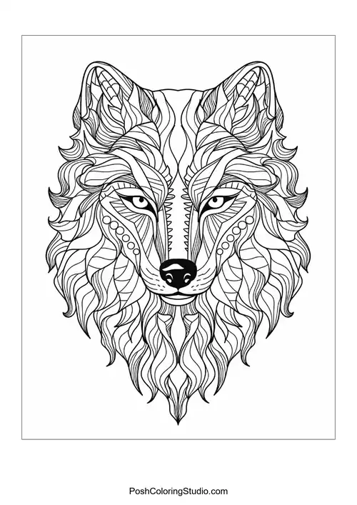 Stylized fox head with flowing fur and ornate details.