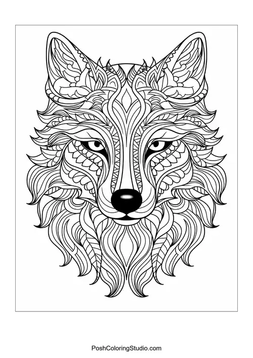 Detailed lion head with swirling mane and decorative elements.
