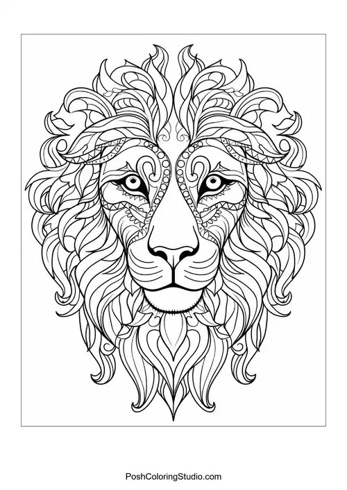 A wolf's face with symmetrical patterns and sharp features.