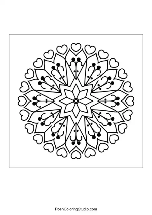 A circular mandala with intricate designs and floral elements.