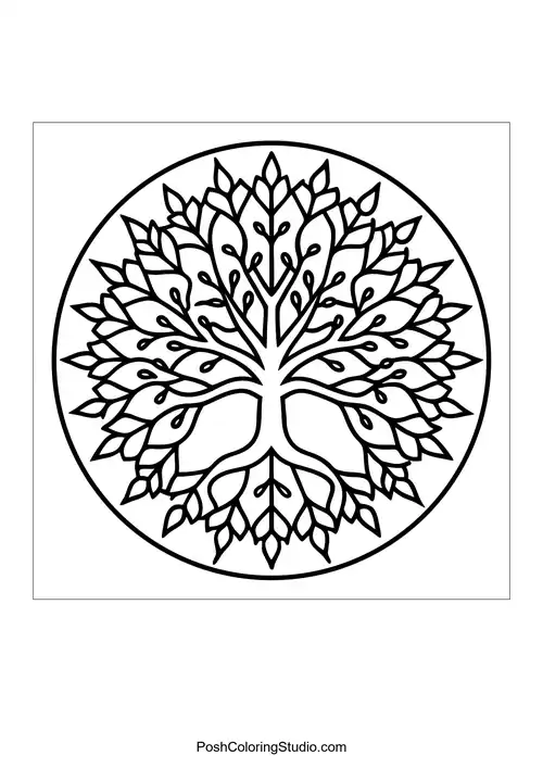 Flower mandala with intricate designs and layered petals.