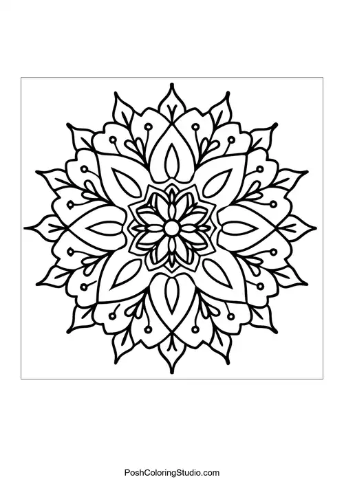 Flower mandala with layered petals and intricate details.