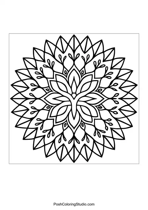 Flower mandala with a central circle and surrounding petals.
