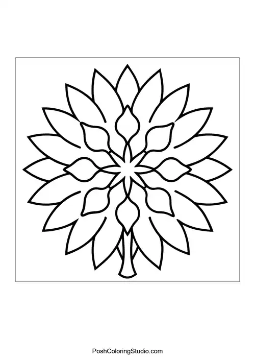 Flower mandala with a star-shaped center and petal accents.