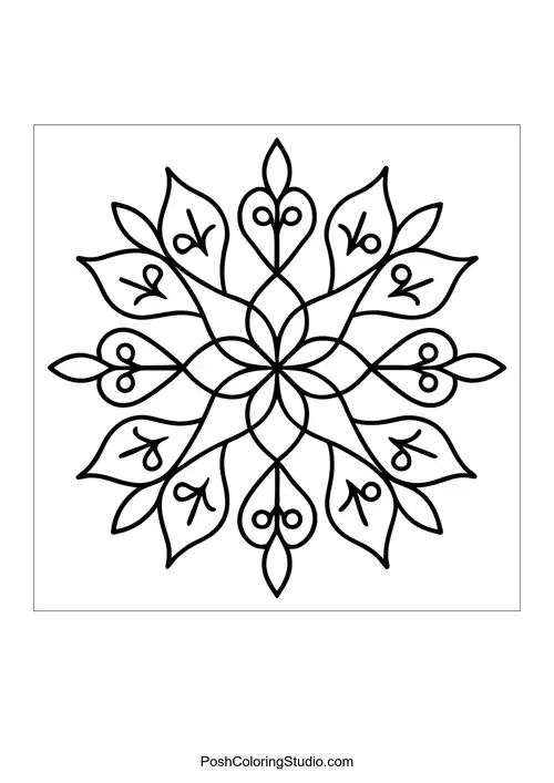 Flower mandala with circular petals and intricate details.