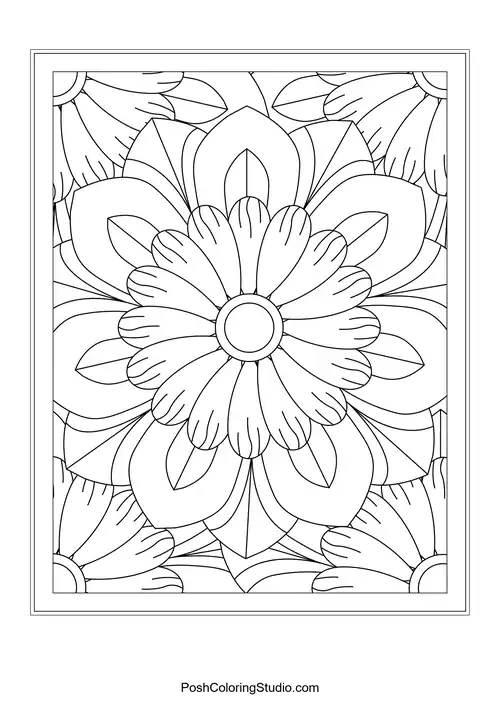 A bold flower design with rounded petals and circular centers.