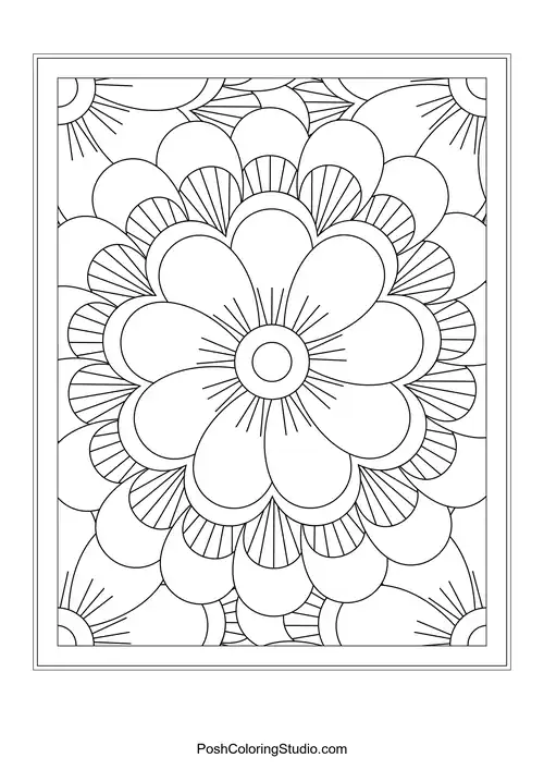 A flower design with rounded petals and intricate leaf patterns.