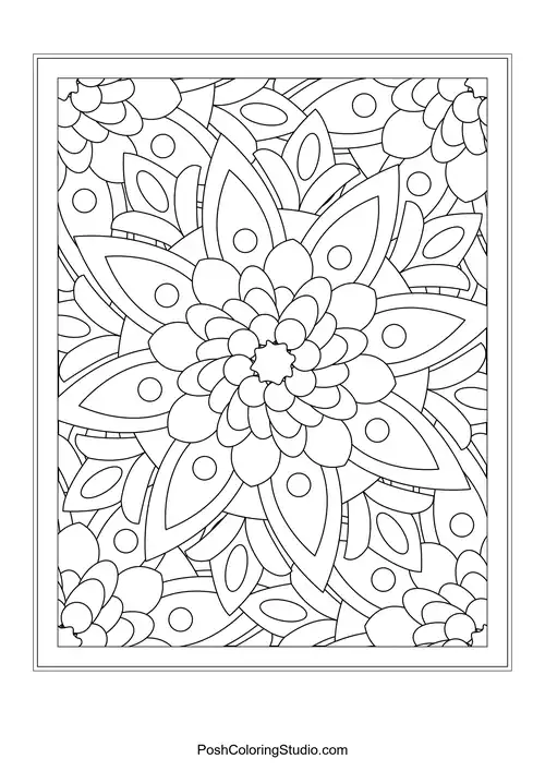 A floral pattern with elongated petals and decorative elements.