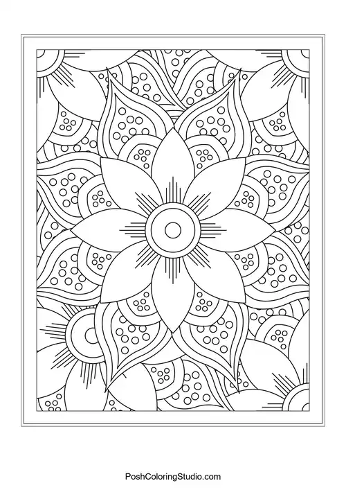 Intricate geometric mandala with layered triangular patterns.