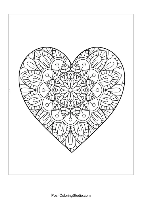 Hearts Mandala Coloring Pages sample thumbnail