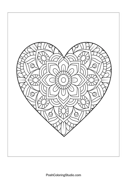 A heart filled with intricate floral designs and teardrop shapes.