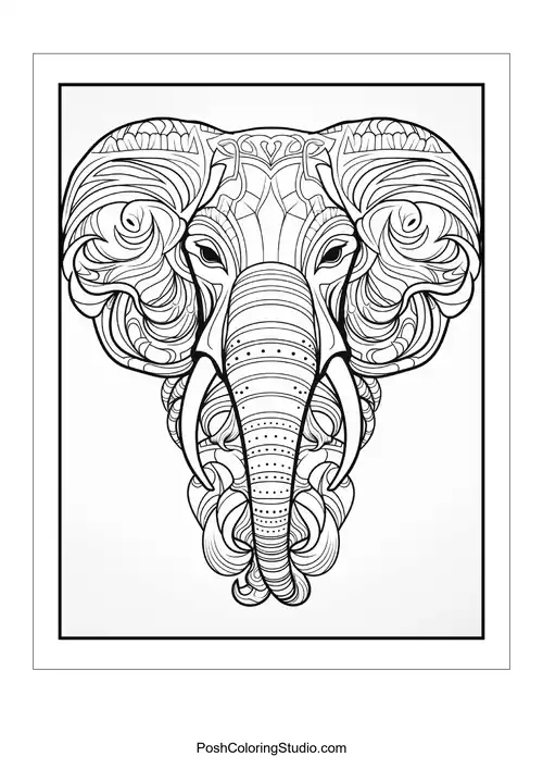 A beautifully designed elephant head with intricate line work.