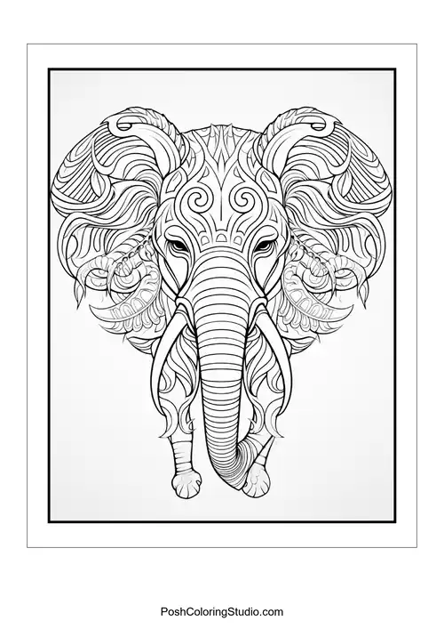 An elephant with intricate patterns and a majestic presence.