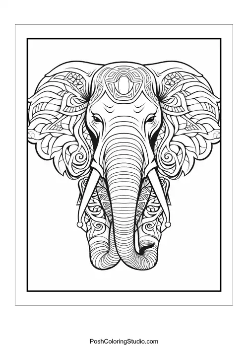 An elephant with elaborate designs and a majestic look.