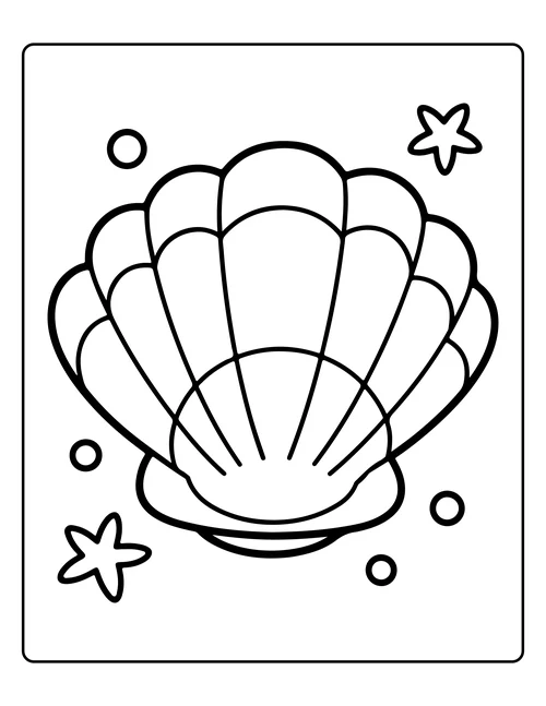 A scallop shell and a small starfish — free printable monochrome summer coloring page