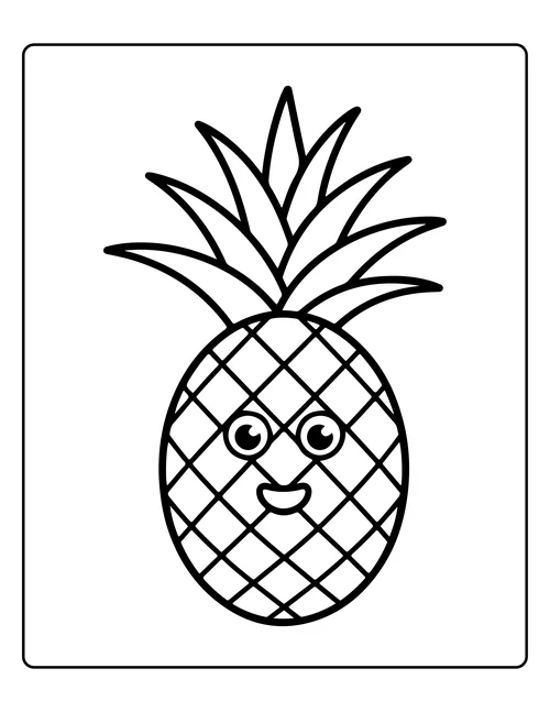 A pineapple with a smiling face — free printable monochrome summer coloring page