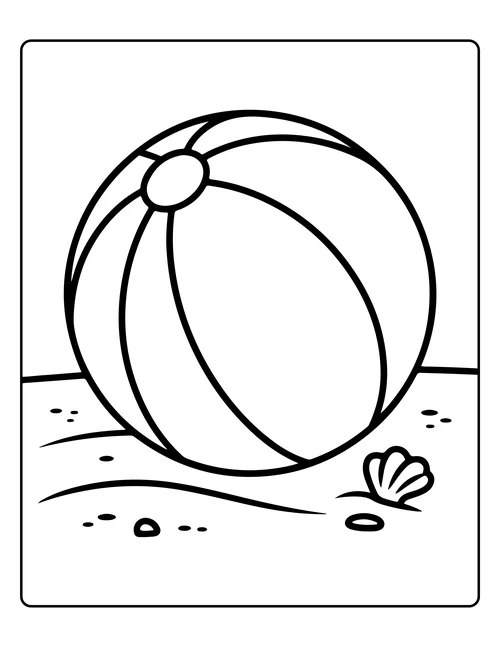 A beach ball resting on sand — free printable monochrome summer coloring page