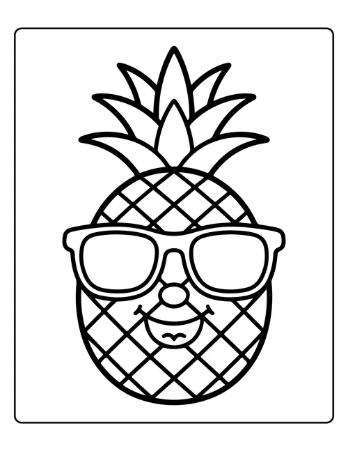 A pineapple wearing sunglasses — free printable monochrome summer coloring page