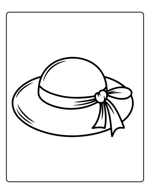 A wide-brimmed sun hat with a bow — free printable monochrome summer coloring page