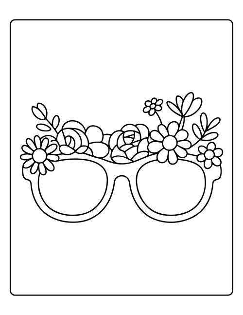 Sunglasses trimmed with flowers — free printable monochrome summer coloring page