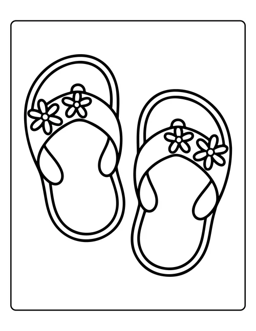 Flip-flops decorated with blossoms — free printable monochrome summer coloring page