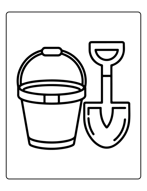 A bucket and spade — free printable monochrome summer coloring page