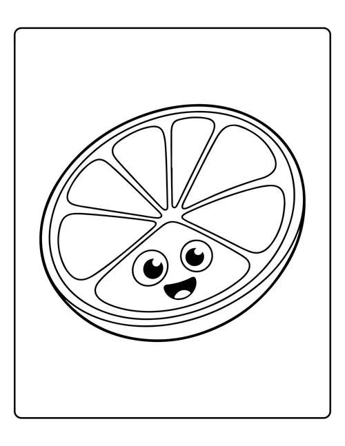 A slice of orange with a face — free printable monochrome summer coloring page