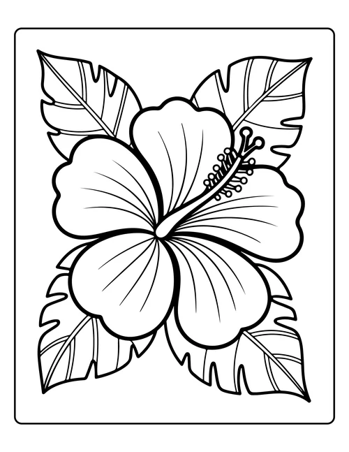 A large hibiscus flower — free printable monochrome summer coloring page