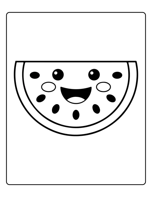 A smiling slice of watermelon — free printable monochrome summer coloring page