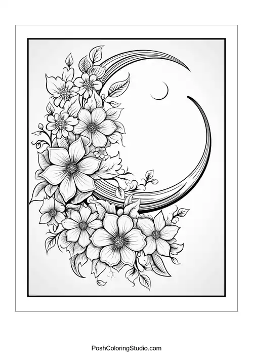 A floral design with a crescent moon and a full moon.
