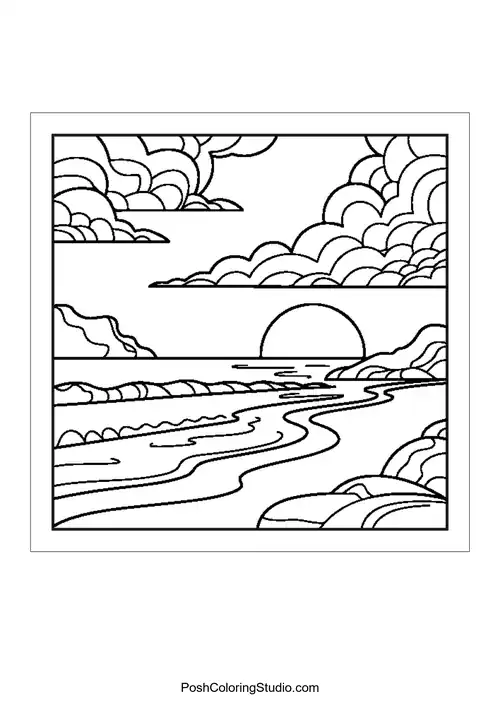 Boho Landscape Coloring Pages sample thumbnail