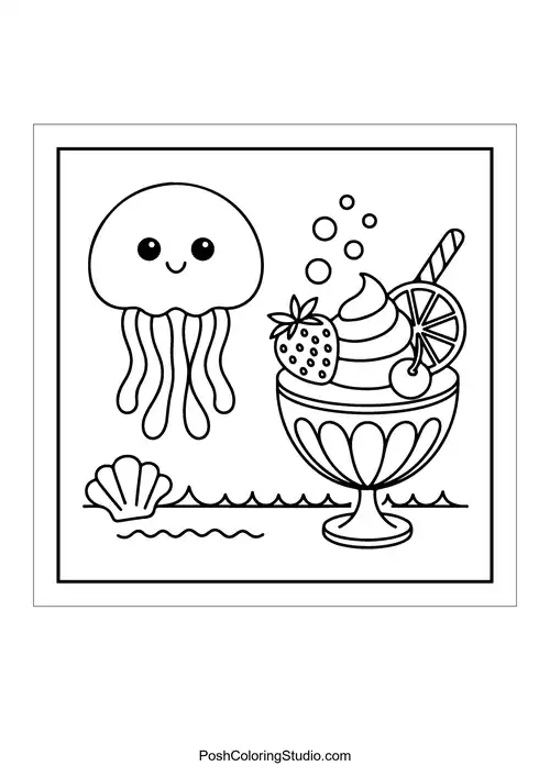 A jellyfish floating in the water with bubbles.