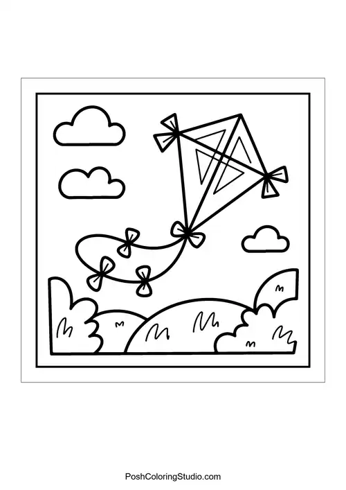 A colorful kite flying in a cloudy sky.