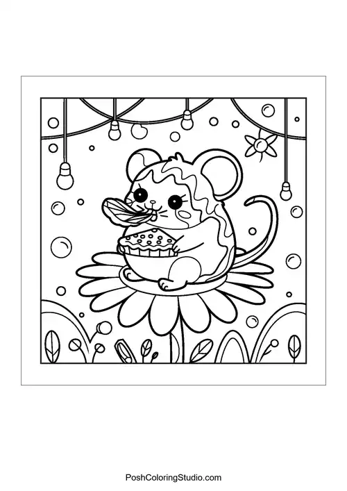 A mouse enjoys a treat on a flower.