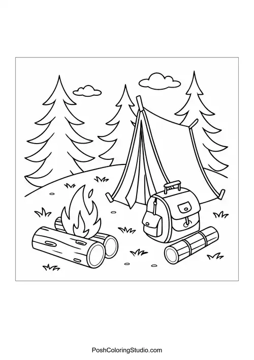 Camp Fire Camping Coloring Pages sample thumbnail