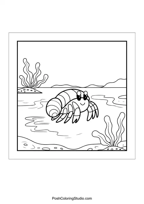 A hermit crab scuttles along the ocean floor.