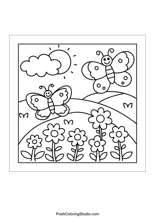 A picnic scene with food under a smiling sun.