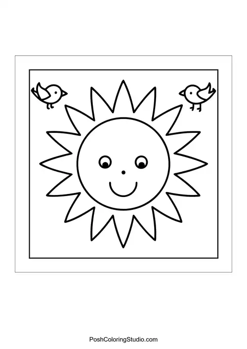 Waves with hearts and a smiling sun above.