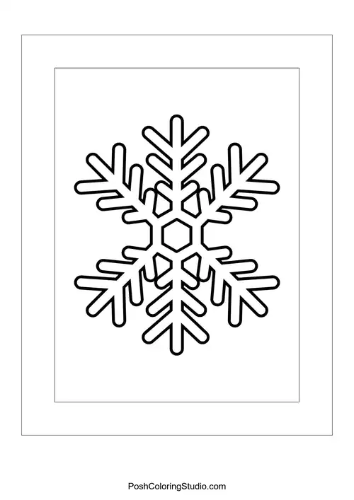 A snowflake with a hexagonal center and elongated, sharp branches.