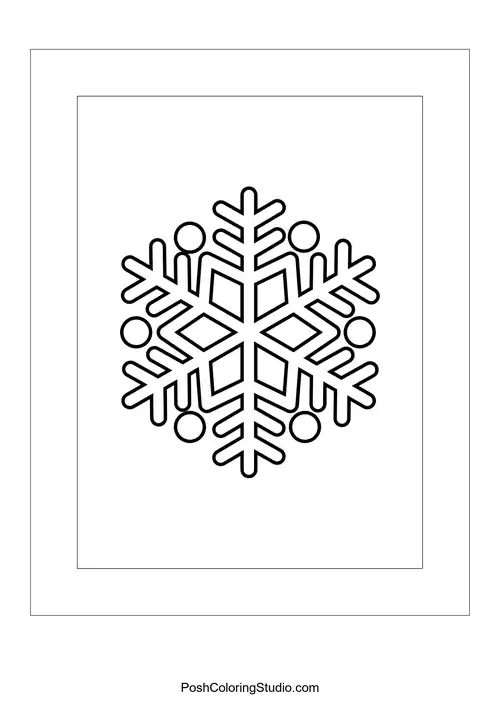 A snowflake with circular elements and a hexagonal core.