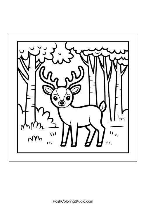 A deer standing among trees in a forest.