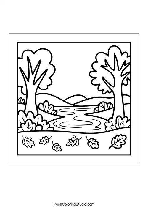 A serene landscape with trees and a winding river.