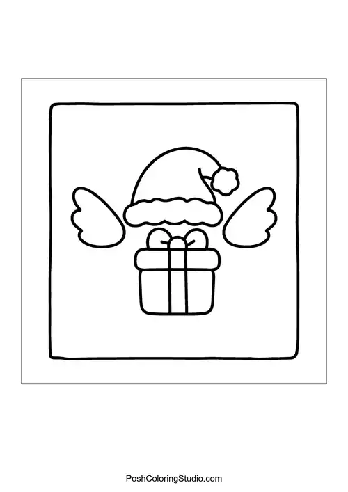 A gift box with a bow and angel wings.