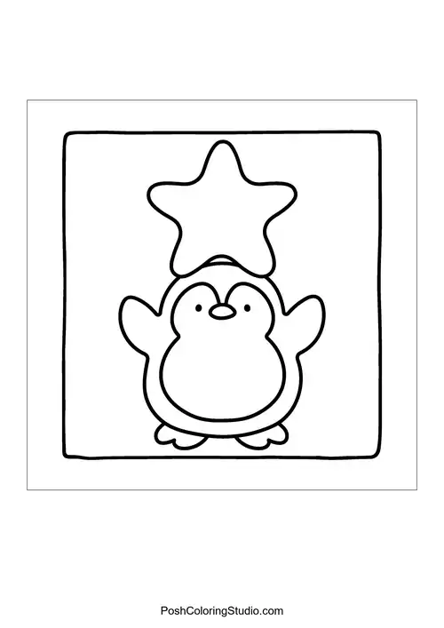 A penguin holding a star on its head.