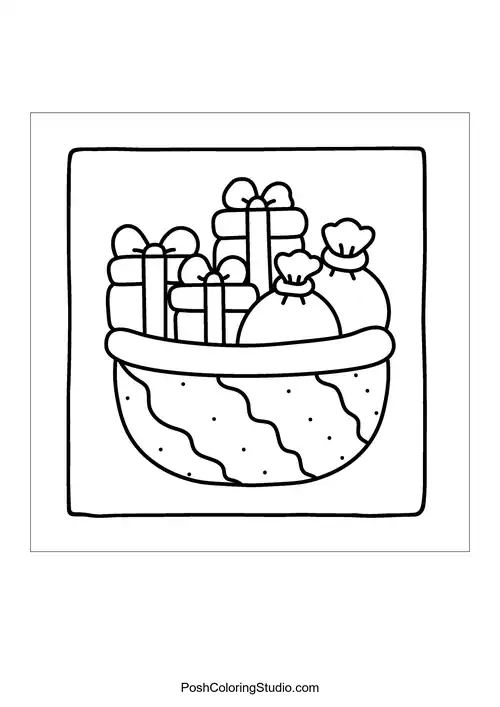A bowl filled with assorted gifts and bags.