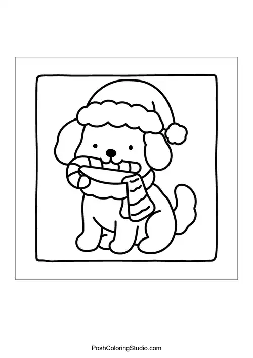 A dog with a scarf holding a stick in its mouth.